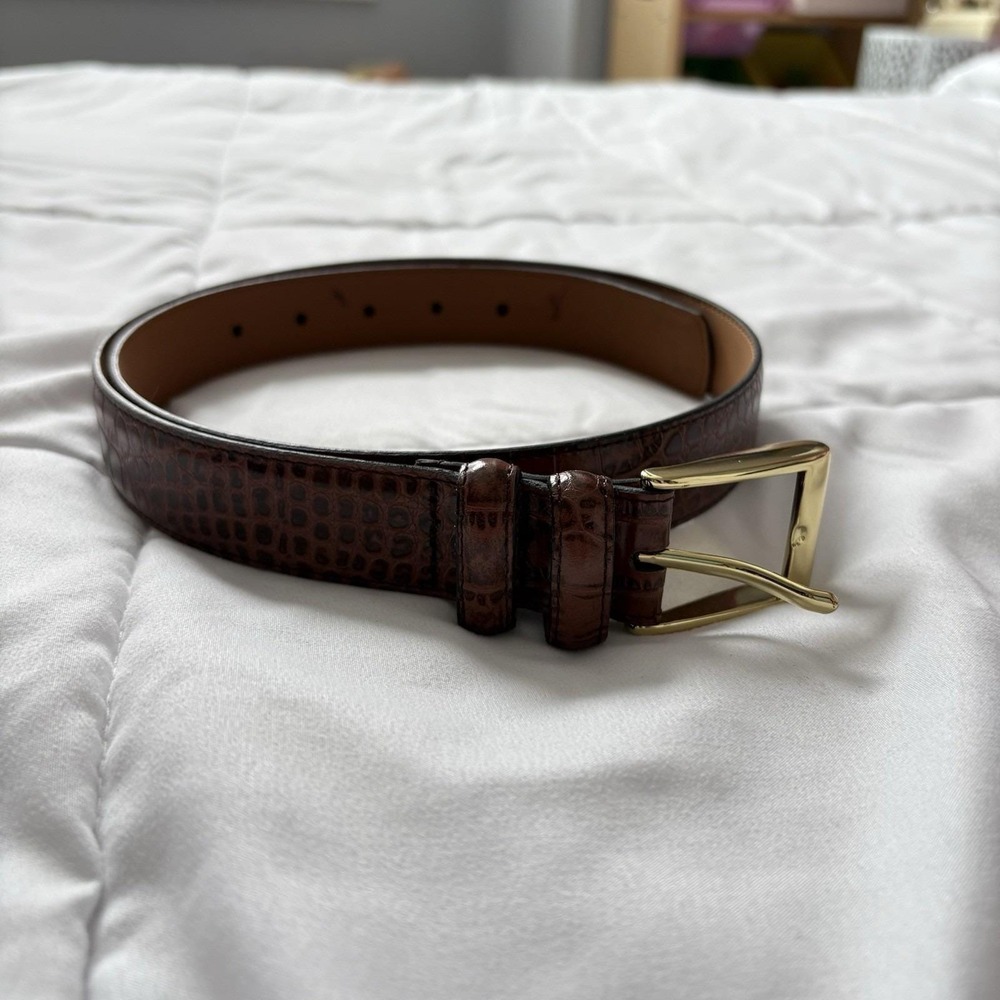 Vintage Belt Genuine Leather‎ Embossed Crocodile Brown Size 34/85 Y2K Dress